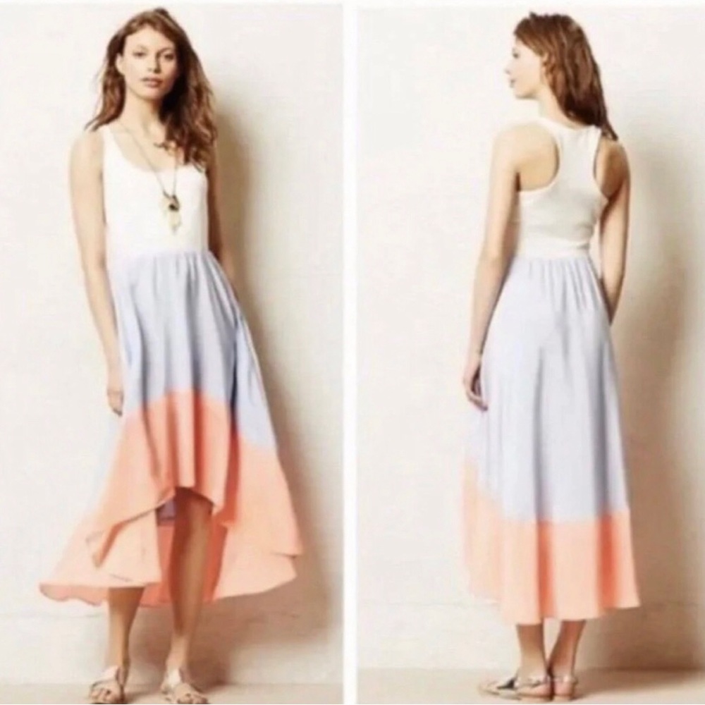 Spring Anthropologie Hutch- Hi/Low Maxi Dress Pink blue and white- XS